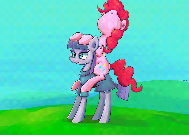 Size: 800x571 | Tagged: safe, derpibooru import, maud pie, pinkie pie, earth pony, pony, female, image, nose in the air, pinkie pie riding maud pie, png, ponies riding ponies, riding, siblings, sisters