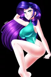 Size: 3341x5000 | Tagged: suggestive, artist:danmakuman, derpibooru import, rarity, human, absurd resolution, big breasts, breasts, busty rarity, clothes, digital art, female, high-cut clothing, humanized, image, one-piece swimsuit, png, smiling, solo, solo female, swimsuit