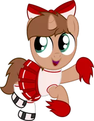 Size: 2134x2738 | Tagged: safe, artist:peternators, derpibooru import, oc, oc:heroic armour, unofficial characters only, pony, unicorn, bow, cheering, cheerleader, cheerleader outfit, clothes, colt, crossdressing, high res, horn, image, jumping, male, png, pom pom, shoes, simple background, skirt, smiling, socks, solo, transparent background, unicorn oc