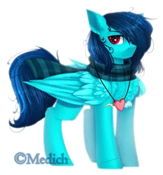 Size: 2363x2538 | Tagged: safe, artist:mediasmile666, derpibooru import, oc, unofficial characters only, pegasus, pony, clothes, folded wings, image, jewelry, male, pendant, png, scarf, simple background, solo, stallion, standing, transparent background, wings