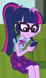 Size: 357x601 | Tagged: safe, derpibooru import, screencap, sci-twi, twilight sparkle, equestria girls, equestria girls series, text support, cropped, image, png, solo