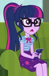Size: 385x590 | Tagged: safe, derpibooru import, screencap, sci-twi, twilight sparkle, equestria girls, equestria girls series, text support, cropped, image, png, solo