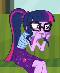 Size: 379x464 | Tagged: safe, derpibooru import, screencap, sci-twi, twilight sparkle, equestria girls, equestria girls series, text support, cropped, image, png, solo