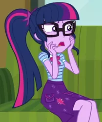 Size: 397x476 | Tagged: safe, derpibooru import, screencap, sci-twi, twilight sparkle, equestria girls, equestria girls series, text support, cropped, image, png, solo