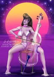 Size: 636x900 | Tagged: suggestive, alternate version, artist:ladykraken, derpibooru import, octavia melody, human, equestria girls, barefoot, bikini, cello, clothes, eyes closed, feet, female, image, jpeg, musical instrument, solo, swimsuit