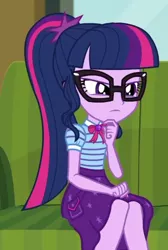 Size: 333x497 | Tagged: safe, derpibooru import, screencap, sci-twi, twilight sparkle, equestria girls, equestria girls series, text support, cropped, image, png, solo