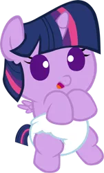 Size: 1024x1697 | Tagged: safe, artist:megarainbowdash2000, derpibooru import, twilight sparkle, alicorn, pony, baby, baby alicorn, baby eyes, baby pony, babylight sparkle, cute, cute baby, diaper, image, infant, infant twilight, newborn, newborn baby, newborn filly, newborn foal, newborn infant, open mouth, png, vector, white diaper, younger