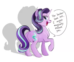 Size: 1948x1640 | Tagged: safe, anonymous artist, artist:glacierclear, color edit, derpibooru import, edit, starlight glimmer, pony, unicorn, butt, colored, dialogue, female, glimmer glutes, image, looking back, mare, open mouth, plot, png, raised hoof, sassy, shadow, simple background, solo, speech bubble, white background
