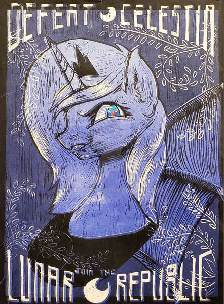 Size: 1600x2174 | Tagged: safe, artist:penny-wren, derpibooru import, princess luna, alicorn, pony, image, jpeg, limited edition, lunar republic, print, propaganda poster, traditional art