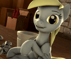 Size: 406x338 | Tagged: artist needed, source needed, safe, derpibooru import, derpy hooves, pegasus, 3d, animated, gif, image, reverse gif