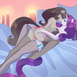 Size: 4000x4000 | Tagged: suggestive, artist:xjenn9, derpibooru import, octavia melody, rarity, anthro, earth pony, pony, unguligrade anthro, unicorn, ass, breasts, busty octavia, busty rarity, butt, clothes, commission, duo, duo female, female, image, kissing, lesbian, mare, panties, partial nudity, png, raritavia, rarity kissing series, shipping, socks, stockings, thigh highs, topless, treblebutt, underwear