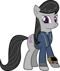 Size: 1600x1886 | Tagged: safe, artist:datbrass, artist:ponygamer2020, derpibooru import, octavia melody, earth pony, pony, fallout equestria, clothes, cute, fallout, female, happy, image, jumpsuit, looking at you, mare, pipboy, png, simple background, solo, transparent background, vault suit, vector