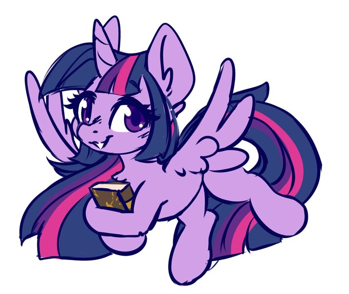 Size: 2042x1719 | Tagged: safe, artist:ruef, derpibooru import, twilight sparkle, alicorn, book, chest fluff, cute, ear fluff, hoof hold, image, jpeg, looking at you, smiling, solo, spread wings, twiabetes, twilight sparkle (alicorn), wings