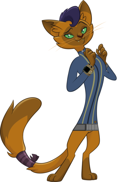 Size: 3411x5255 | Tagged: safe, artist:ponygamer2020, derpibooru import, capper dapperpaws, abyssinian, anthro, cat, fallout equestria, my little pony: the movie, absurd resolution, clothes, coat, fallout, handsome, image, jumpsuit, looking at you, male, pipboy, png, raised eyebrow, simple background, solo, transparent background, vault suit, vector