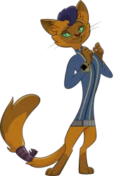 Size: 3411x5255 | Tagged: safe, artist:ponygamer2020, derpibooru import, capper dapperpaws, abyssinian, anthro, cat, fallout equestria, my little pony: the movie, absurd resolution, clothes, coat, fallout, handsome, image, jumpsuit, looking at you, male, pipboy, png, raised eyebrow, simple background, solo, transparent background, vault suit, vector
