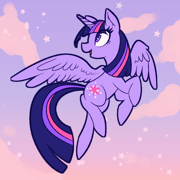 Size: 1200x1200 | Tagged: safe, artist:slunberparty, derpibooru import, twilight sparkle, twilight sparkle (alicorn), alicorn, pony, cloud, colored pupils, cute, female, flying, image, mare, open mouth, png, profile, sky, solo, spread wings, stars, twiabetes, wings