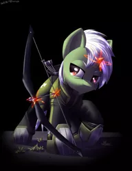 Size: 1280x1670 | Tagged: safe, artist:shido-tara, derpibooru import, oc, unofficial characters only, pony, unicorn, arrow, black background, bow (weapon), bow and arrow, image, jpeg, sagittarius, simple background, solo, weapon, zodiac