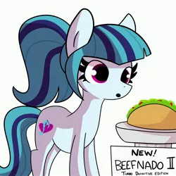 Size: 3000x3000 | Tagged: safe, artist:tjpones, derpibooru import, sonata dusk, ponified, earth pony, pony, eyes on the prize, female, food, high res, image, jpeg, mare, ponified siren, simple background, solo, sonataco, taco, that girl sure loves tacos, that siren sure does love tacos, white background