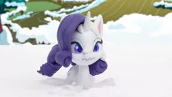 Size: 1920x1080 | Tagged: safe, derpibooru import, screencap, rarity, pony, my little pony: stop motion short, snowball fight (short), image, png, snow, solo, stop motion, wavy mouth