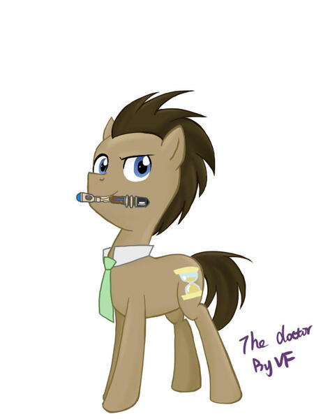 Size: 600x800 | Tagged: safe, artist:veraqq35, derpibooru import, doctor whooves, time turner, earth pony, pony, doctor who, image, jpeg, male, mouth hold, necktie, simple background, solo, sonic screwdriver, stallion, white background