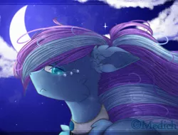 Size: 1916x1453 | Tagged: safe, artist:mediasmile666, derpibooru import, oc, unofficial characters only, pegasus, pony, bust, choker, crescent moon, female, image, mare, moon, night, night sky, png, sky, solo, teary eyes
