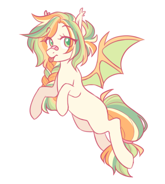 Size: 1280x1424 | Tagged: safe, artist:lynesssan, derpibooru import, oc, oc:lemon zest, bat pony, pony, female, image, mare, png, simple background, solo, tongue out, transparent background