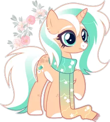 Size: 3191x3552 | Tagged: safe, artist:rerorir, derpibooru import, oc, pony, unicorn, clothes, female, flower, high res, image, mare, png, scarf, simple background, solo, transparent background