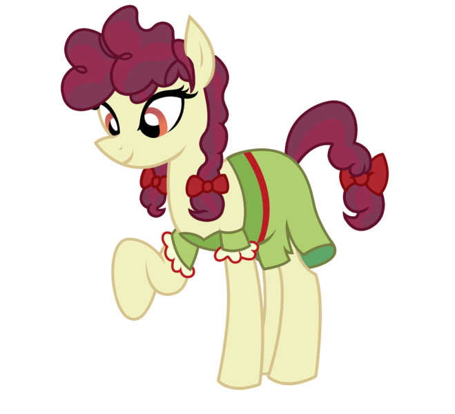 Size: 2763x2517 | Tagged: safe, artist:three uncle, derpibooru import, hilly hooffield, earth pony, pony, the hooffields and mccolts, background pony, bow, clothes, female, hair bow, hooffield family, image, mare, pigtails, png, pose, simple background, solo, vector