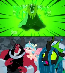 Size: 1920x2160 | Tagged: safe, derpibooru import, edit, edited screencap, screencap, cozy glow, lord tirek, queen chrysalis, alicorn, centaur, changeling, pony, the ending of the end, alicornified, angry, comparison, cozycorn, disney, image, lord hater, png, race swap, ultimate chrysalis, wander over yonder
