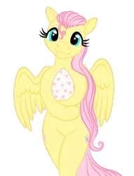 Size: 603x791 | Tagged: safe, artist:vasillium, derpibooru import, fluttershy, pegasus, semi-anthro, alternate hairstyle, cute, daaaaaaaaaaaw, easter egg, egg, fluttermom, hind legs, image, looking at you, png, shyabetes, simple background, solo, transparent background