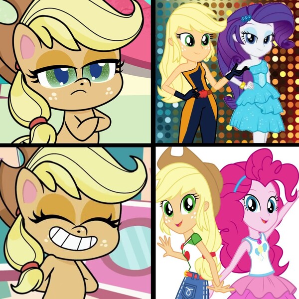 Size: 1300x1300 | Tagged: safe, derpibooru import, edit, edited screencap, screencap, applejack, pinkie pie, rarity, earth pony, human, pony, equestria girls, equestria girls series, how applejack got her hat back, my little pony: pony life, spoiler:pony life s01e04, amused, applejack is not amused, applejack's hat, applepie, bipedal, clothes, cowboy hat, crossed arms, duo, duo female, eyes closed, female, grin, hat, hatless, hotline bling, image, jpeg, lesbian, meme, missing accessory, rarijack, shipping, smiling, solo, unamused