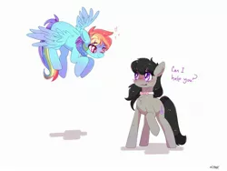 Size: 2874x2160 | Tagged: safe, artist:aaa-its-spook, derpibooru import, octavia melody, rainbow dash, earth pony, pegasus, pony, dashtavia, dialogue, female, flying, image, jpeg, lesbian, shipping, smiling, spread wings, wings