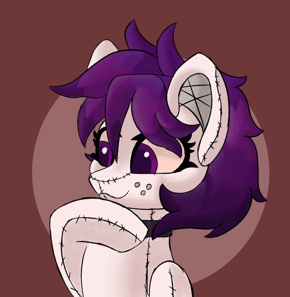 Size: 2930x3000 | Tagged: safe, artist:stargrid, derpibooru import, oc, unofficial characters only, original species, plush pony, pony, brown background, doll, female, high res, image, jpeg, looking left, plushie, simple background, smiling, solo, solo female