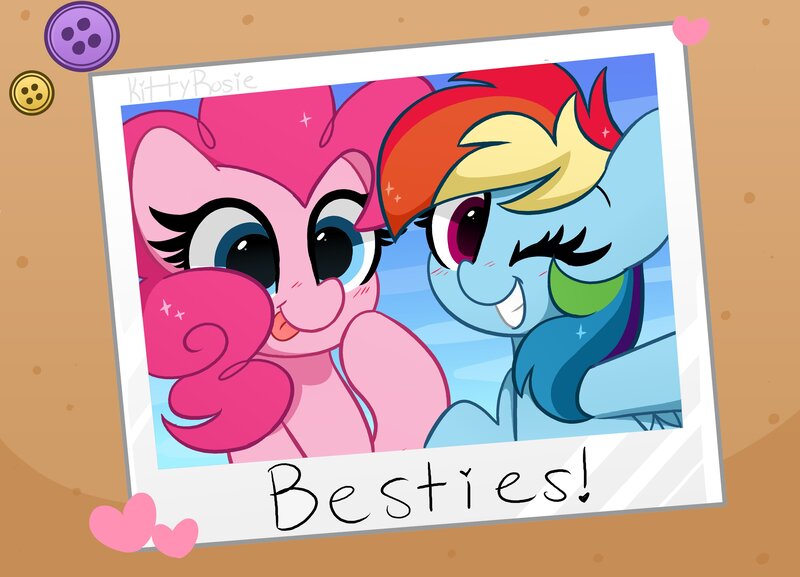 Size: 4096x2952 | Tagged: safe, artist:kittyrosie, derpibooru import, pinkie pie, rainbow dash, earth pony, pegasus, pony, cute, dashabetes, diapinkes, digital art, female, grin, image, jpeg, mare, one eye closed, photo, smiling, wink