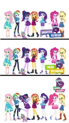 Size: 1288x2289 | Tagged: safe, derpibooru import, applejack, fluttershy, pinkie pie, rainbow dash, rarity, sci-twi, spike, spike the regular dog, sunset shimmer, twilight sparkle, dog, equestria girls, equestria girls series, forgotten friendship, holidays unwrapped, spring breakdown, spoiler:eqg series (season 2), geode of empathy, geode of fauna, geode of shielding, geode of sugar bombs, geode of super speed, geode of super strength, geode of telekinesis, humane five, humane seven, humane six, image, jpeg, magical geodes, rarity peplum dress, simple background, transparent background, white background