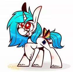 Size: 2106x2100 | Tagged: safe, artist:~w0xel~, derpibooru import, oc, oc:aurora is, unofficial characters only, pony, unicorn, bow, glasses, high res, horn, image, jpeg, rainbow, smiling, solo, sparkles, tail bow, unicorn oc