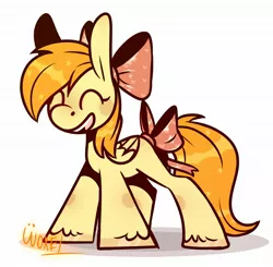 Size: 1782x1746 | Tagged: safe, artist:~w0xel~, derpibooru import, oc, unofficial characters only, pegasus, pony, bow, eyes closed, hair bow, happy, image, jpeg, smiling, sparkles, tail bow