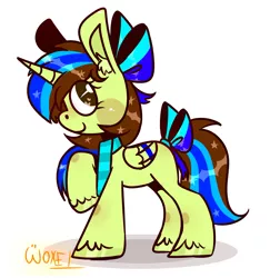 Size: 1939x1993 | Tagged: safe, artist:~w0xel~, derpibooru import, oc, unofficial characters only, alicorn, pony, bow, clothes, cute, epsi(oc), ethanepsc4, female, hair bow, image, jpeg, looking at you, mare, scarf, smiling, solo, sparkle, sparkles, tail bow