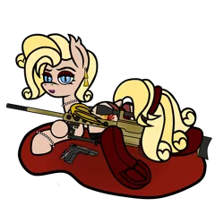 Size: 4000x4000 | Tagged: suggestive, artist:dice-warwick, derpibooru import, oc, oc:lood odil, bat pony, clothes, ear piercing, earring, gun, image, jewelry, panties, piercing, png, raised tail, red panties, rifle, slit eyes, sniper rifle, socks, solo, tail, thigh highs, underwear, weapon