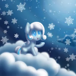 Size: 1080x1080 | Tagged: safe, artist:aquaticvibes, derpibooru import, oc, oc:snowdrop, unofficial characters only, pegasus, pony, cloud, female, filly, image, jpeg, on a cloud, snow, snowflake, solo