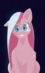 Size: 1600x2560 | Tagged: safe, artist:aquaticvibes, derpibooru import, pinkie pie, earth pony, pony, female, grin, image, jpeg, looking at you, mare, one ear down, pinkamena diane pie, shrunken pupils, smiling, solo