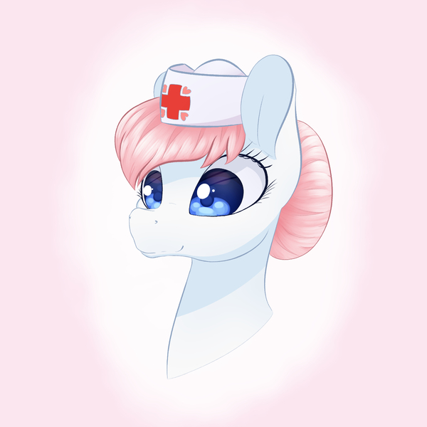 Size: 1500x1500 | Tagged: safe, artist:aquaticvibes, derpibooru import, nurse redheart, earth pony, pony, bust, female, hair bun, hat, image, jpeg, mare, nurse hat, solo