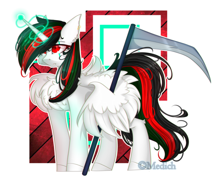 Size: 2683x2235 | Tagged: safe, artist:mediasmile666, derpibooru import, oc, unofficial characters only, alicorn, pony, abstract background, alicorn oc, female, horn, image, mare, png, red eyes, solo, wings