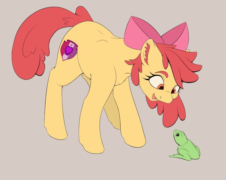Size: 1023x815 | Tagged: safe, artist:galinn-arts, derpibooru import, apple bloom, earth pony, frog, pony, bow, chest fluff, hair bow, image, jpeg, smiling, solo, wip