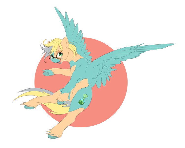 Size: 4096x3277 | Tagged: safe, artist:galinn-arts, derpibooru import, oc, unofficial characters only, pegasus, flying, glasses, image, jpeg, looking at you, smiling, solo, spread wings, wings