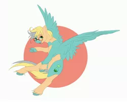 Size: 4096x3277 | Tagged: safe, artist:galinn-arts, derpibooru import, oc, unofficial characters only, pegasus, flying, glasses, image, jpeg, looking at you, smiling, solo, spread wings, wings