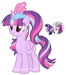 Size: 1984x2264 | Tagged: safe, artist:starflightsparkleyt, derpibooru import, queen novo, twilight sparkle, twilight sparkle (alicorn), oc, alicorn, pony, my little pony: the movie, female, image, magical lesbian spawn, mare, offspring, parent:queen novo, parent:twilight sparkle, png, simple background, transparent background