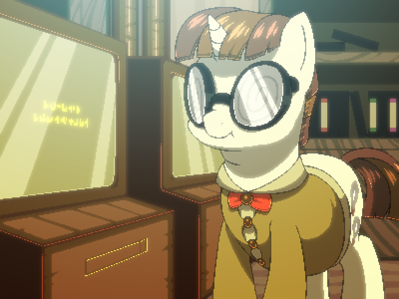 Size: 800x600 | Tagged: safe, artist:rangelost, derpibooru import, oc, unofficial characters only, pony, unicorn, cyoa:d20 pony, fat, glasses, image, indoors, librarian, library, male, png, solo, stallion, standing