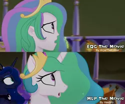 Size: 3725x3120 | Tagged: safe, artist:aryatheeditor, derpibooru import, kotobukiya, screencap, princess celestia, alicorn, pony, equestria girls, my little pony: the movie, canterlot, canterlot castle, clothes, comparison, crown, digital art, equestria girls interpretation, female, high res, human and pony, image, jewelry, jpeg, kotobukiya princess celestia, magical geodes, mare, movie, movie accurate, movie reference, outfit, regalia, scene interpretation, screencap reference, shirt, solo