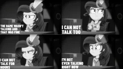 Size: 1280x720 | Tagged: safe, derpibooru import, edit, edited screencap, editor:quoterific, screencap, rarity, equestria girls, equestria girls series, rarity investigates: the case of the bedazzled boot, black and white, crossed arms, female, grayscale, hat, image, monochrome, png, rarity investigates (eqg): trixie, solo